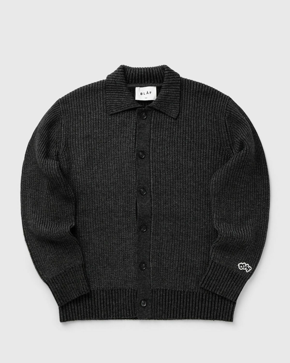ØLÅF KNITTED RIBBED CARDIGAN Grey Mens Zippers & Cardigan