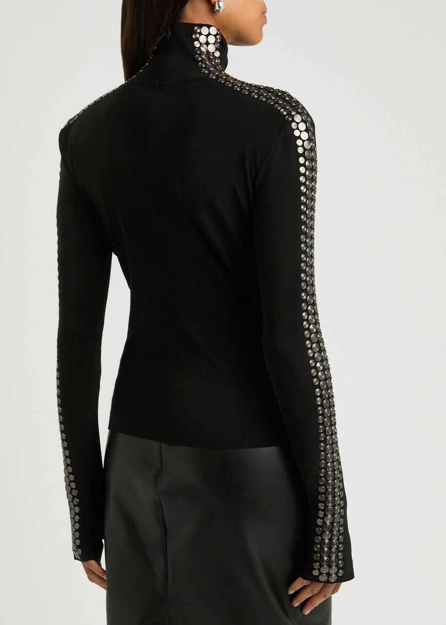 Norma Kamali Stud-embellished Stretch-jersey top Black