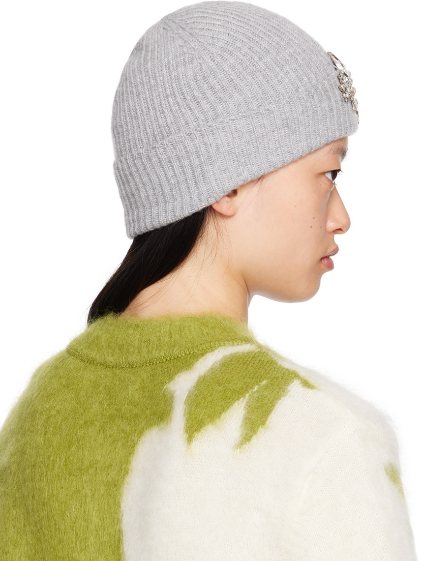 Erdem Gray Crystal-Cut Beanie