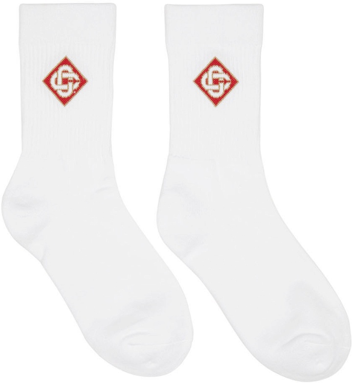 Photo: Casablanca White Logo Ribbed Sport Socks