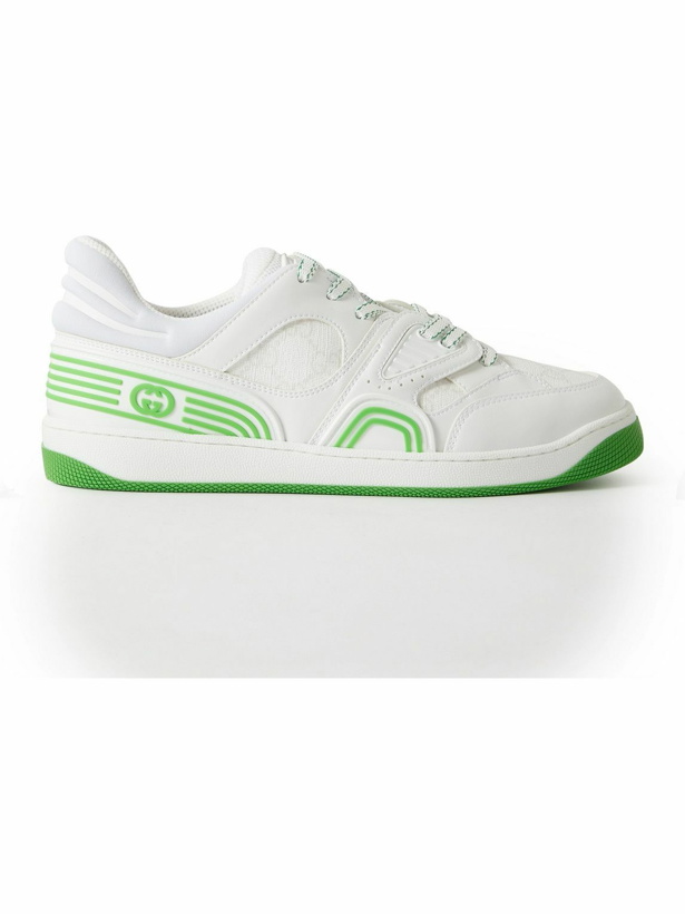 Photo: GUCCI - Rubber-Trimmed Monogrammed Coated-Canvas and Demetra Sneakers - White