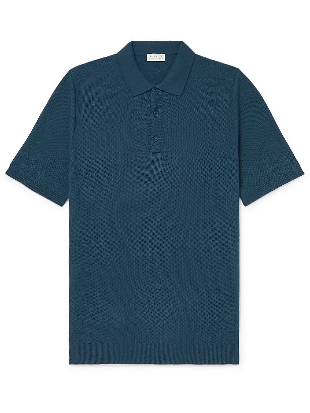 Photo: Sunspel - Slim-Fit Cotton-Piqué Polo Shirt - Blue