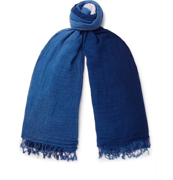 Photo: Blue Blue Japan - Degradé Indigo-Dyed Cotton and Linen-Blend Gauze Scarf - Blue