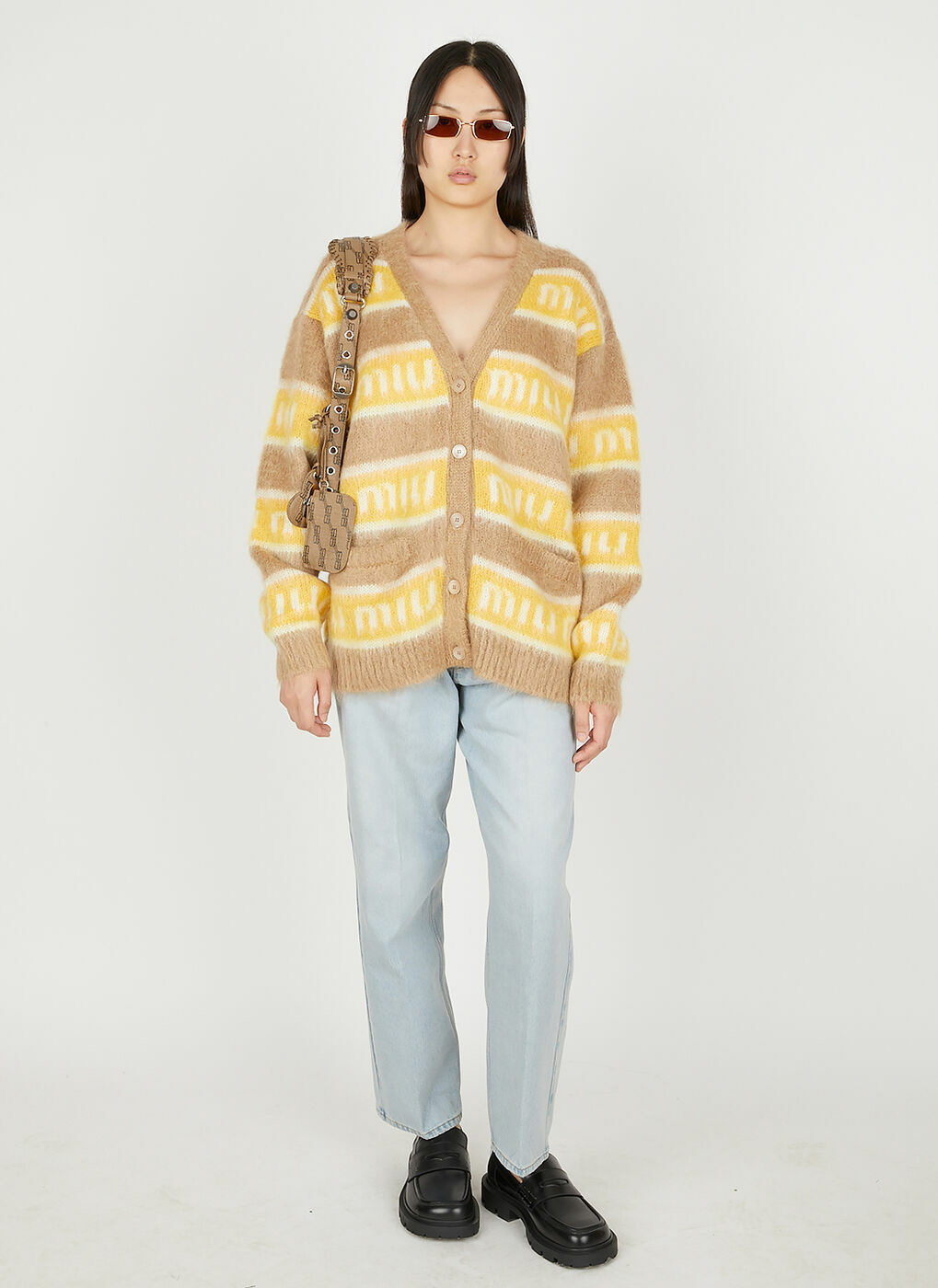 Miu Miu Jacquard Logo Knit Crop Cardigan