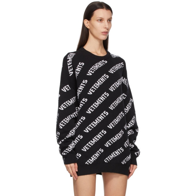 VETEMENTS Black and White Allover Logo Sweater Vetements