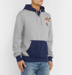 Polo Ralph Lauren - Logo-Embroidered Colour-Block Fleece-Back Cotton-Jersey Hoodie - Gray
