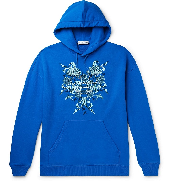 Photo: Givenchy - Printed Loopback Cotton-Jersey Hoodie - Blue