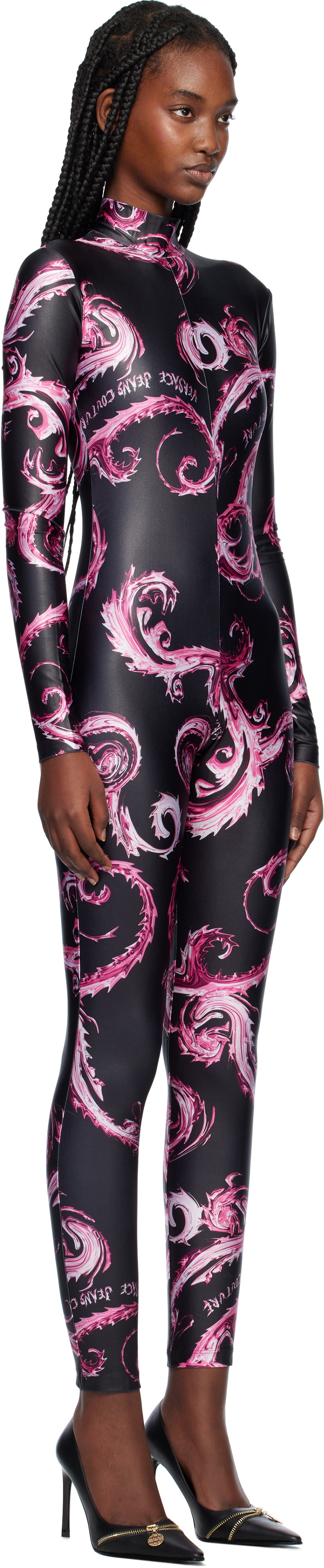 Versace Jeans Couture Black & Purple Chromo Couture Catsuit