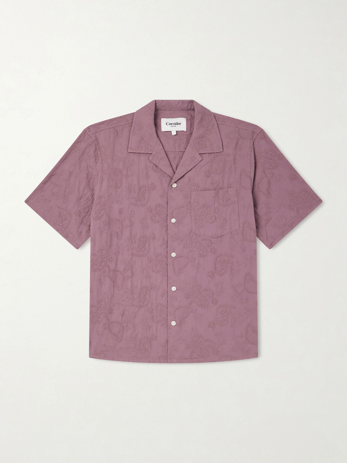 Corridor - Camp Collar Paisley-Embroidered Cotton Shirt - Purple