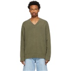 Acne Studios Khaki Cotton V-Neck Sweater