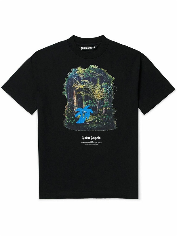 Photo: Palm Angels - Hunting in the Forest Embellished Cotton-Jersey T-Shirt - Black