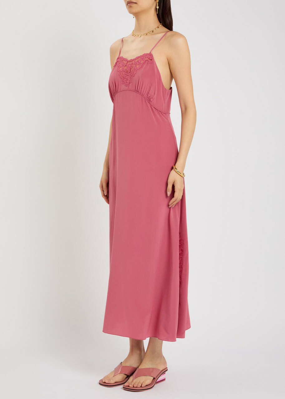 Chloe Lace-trimmed Silk Midi Dress Mauve