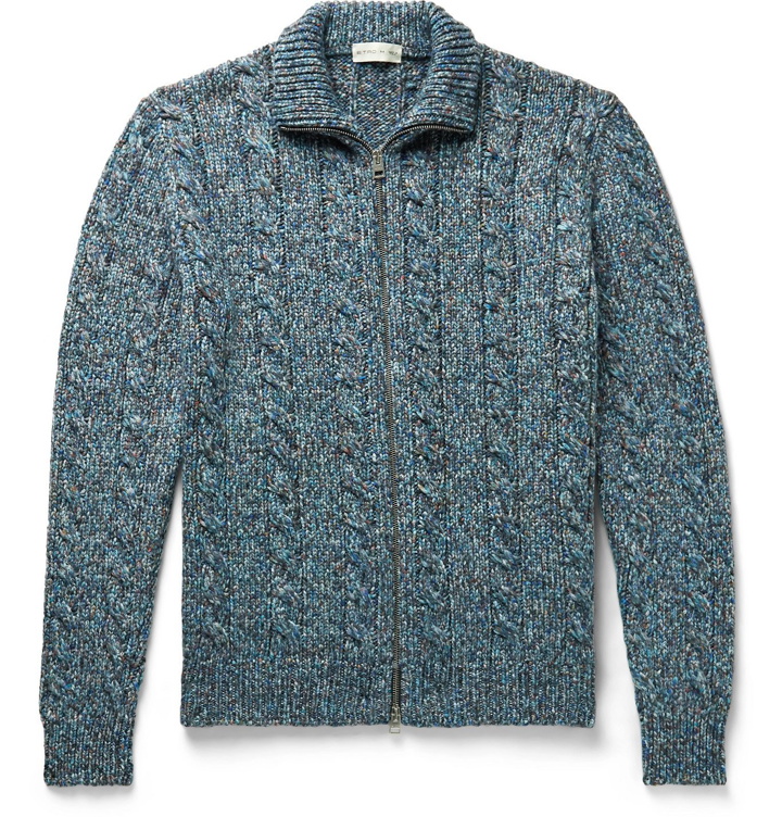 Photo: Etro - Slim-Fit Cable-Knit Wool-Blend Zip-Up Cardigan - Multi
