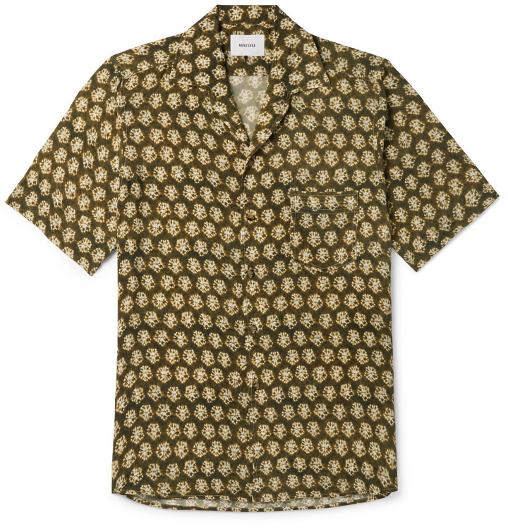 Photo: Nanushka - Ville Camp-Collar Floral-Print Crepe de Chine Shirt - Yellow