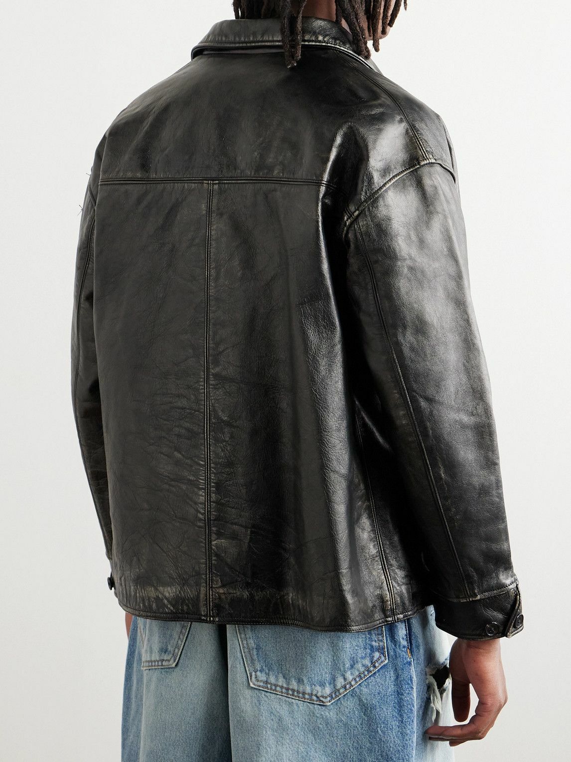 SAINT Mxxxxxx - Distressed Leather Jacket - Black SAINT Mxxxxxx