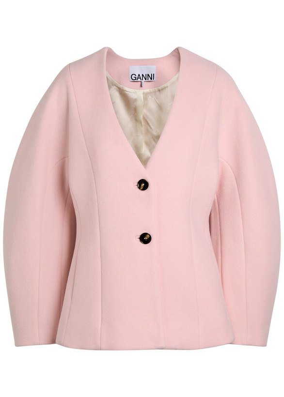 Photo: Ganni Peacoat Wool and Cashmere-blend Blazer Light Pink