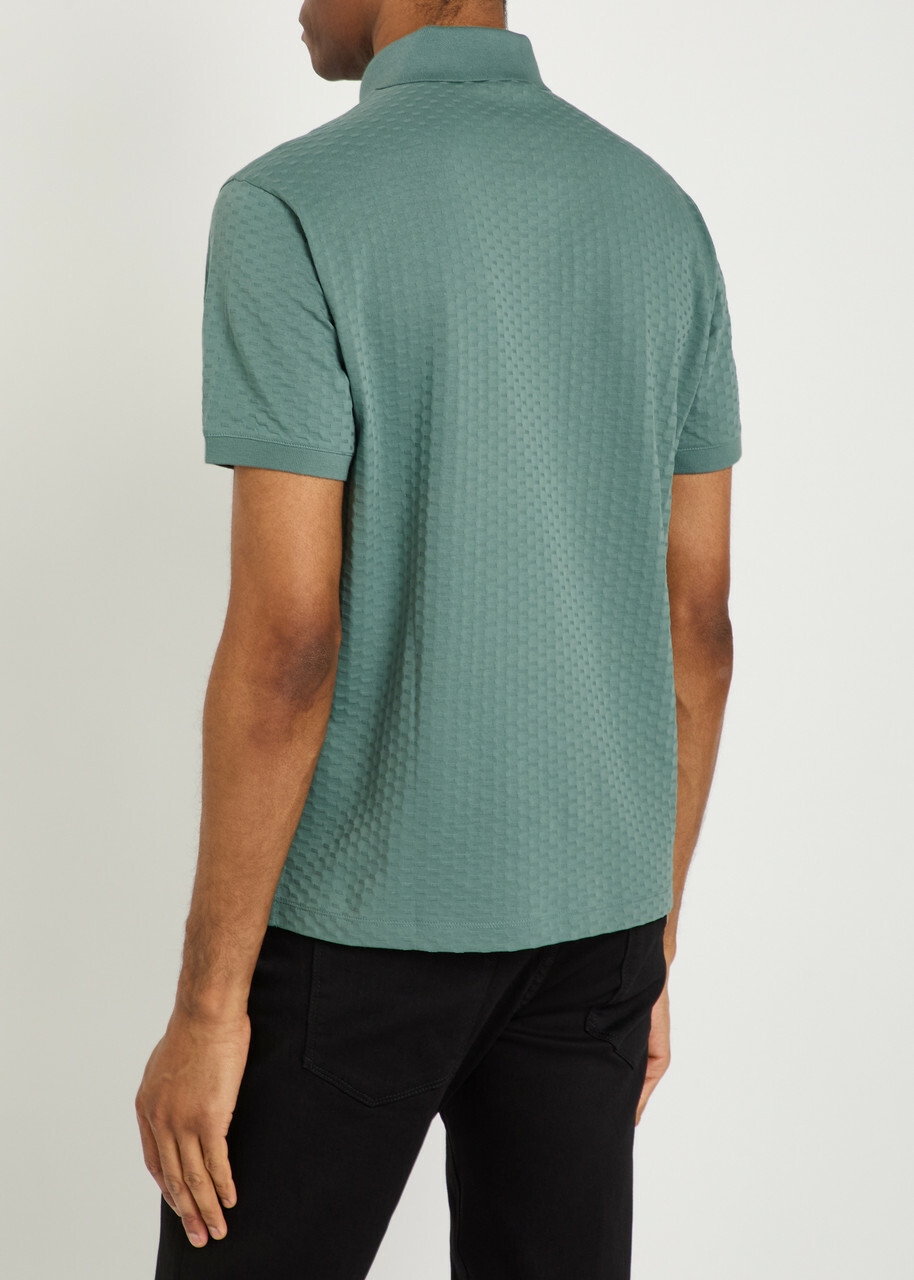 Emporio Armani Jacquard Logo-embroidered Cotton Polo Shirt Blue
