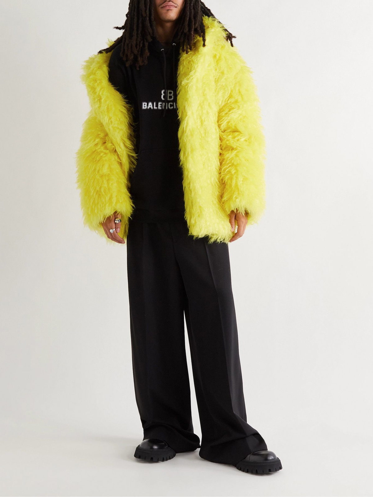 - Padded Mohair and Cotton-Blend Fur Jacket - Yellow Balenciaga