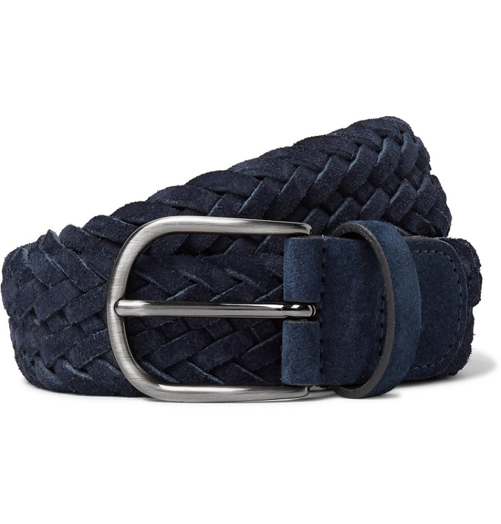 Photo: Anderson's - 3.5cm Navy Woven Suede Belt - Blue