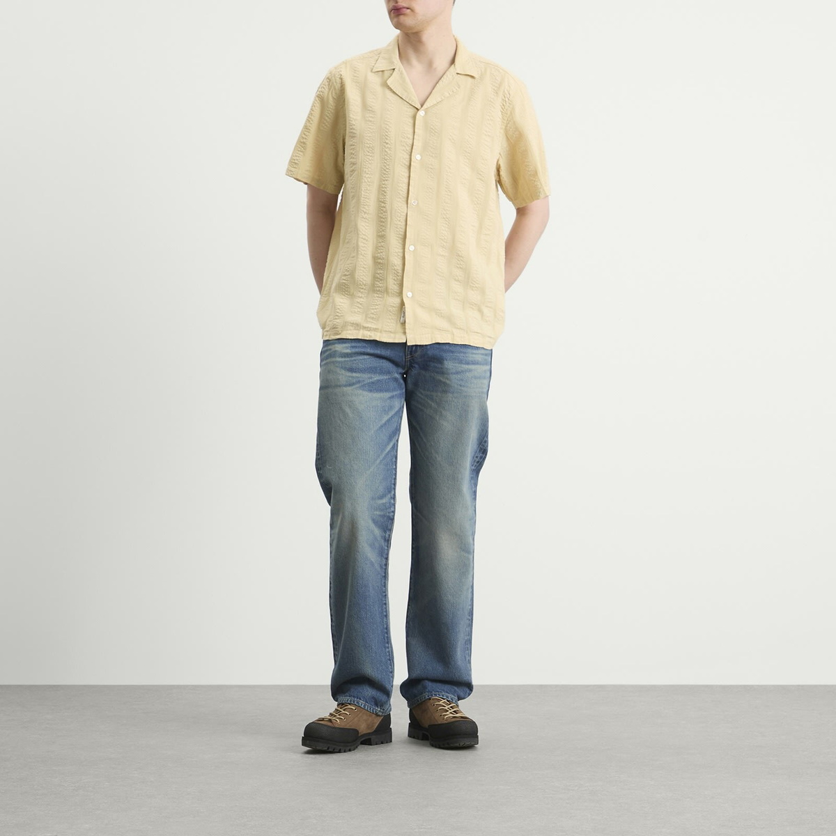 Foret Men's Peer Jacquard Stripe Vacation Shirt in Vintage Yellow