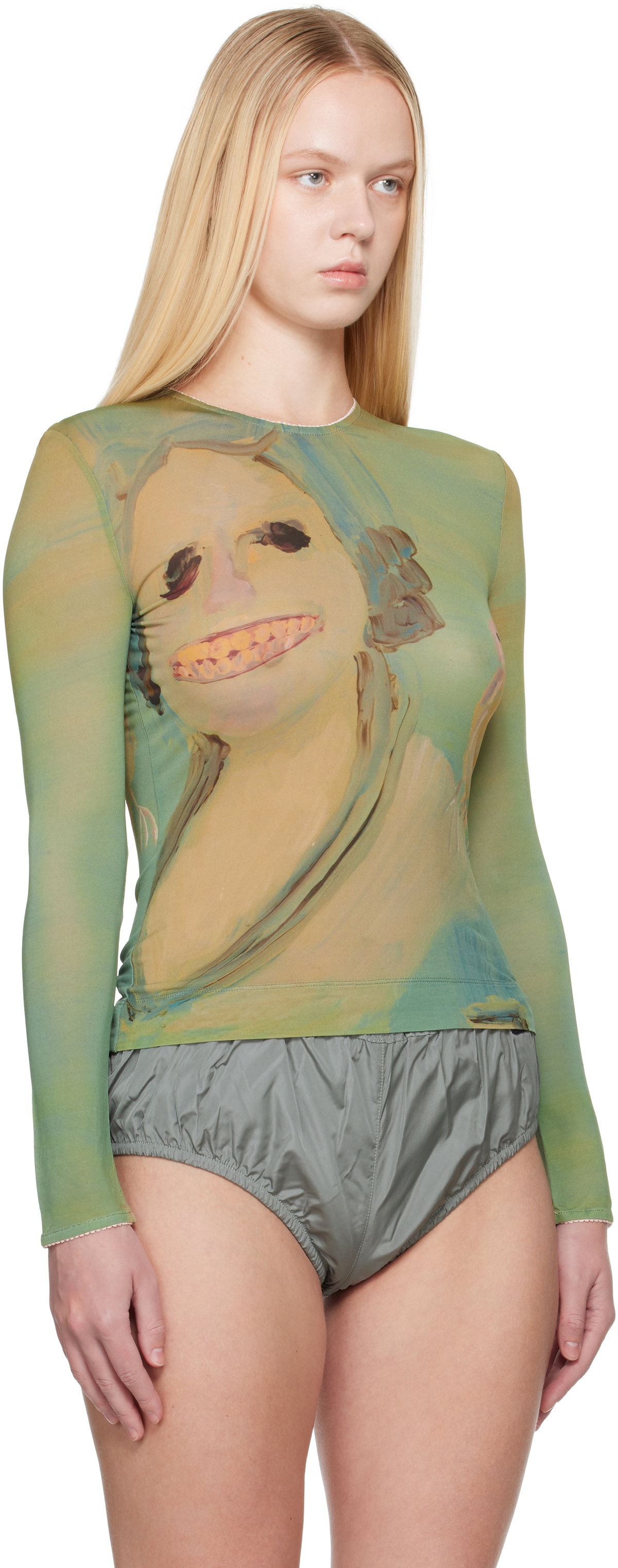 Simone Rocha Green 'Lady With A Bird' Long Sleeve T-shirt