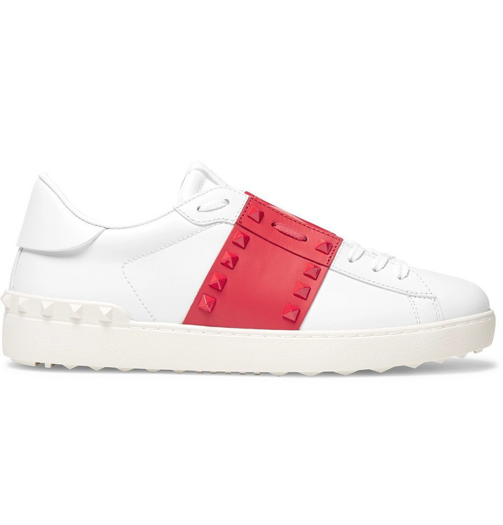 Photo: Valentino - Valentino Garavani Rockstud Untitled Striped Leather Sneakers - White