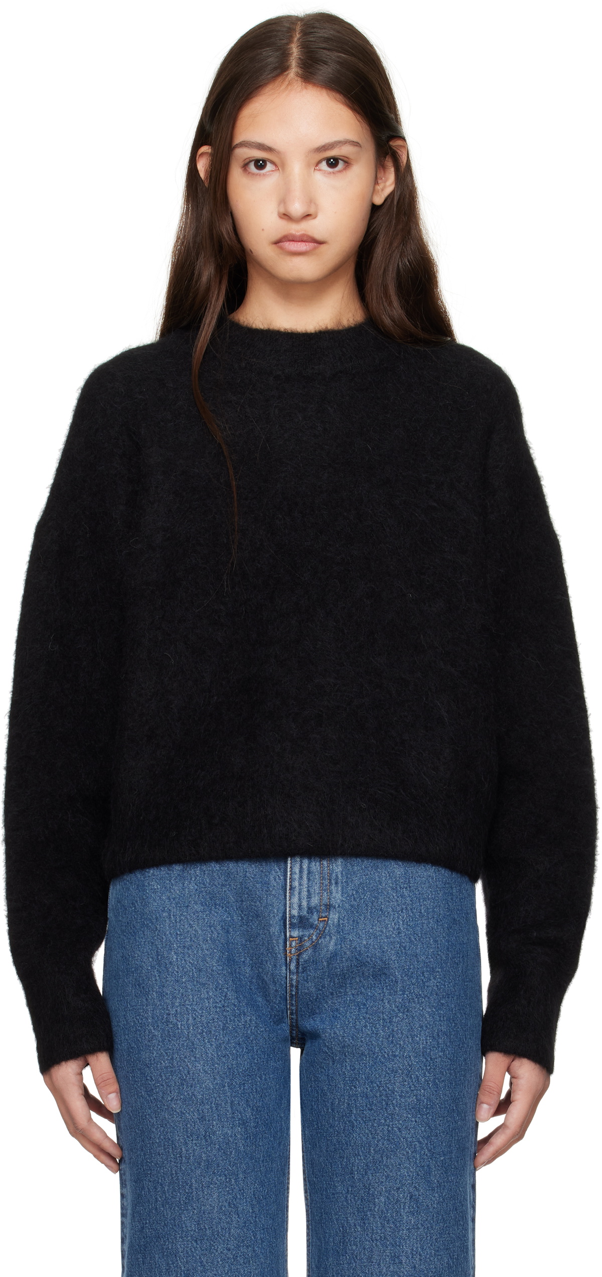 black fluffy sweater