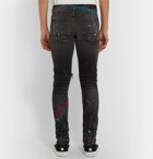 AMIRI - Skinny-Fit Distressed Paint-Splattered Stretch-Denim Jeans - Dark gray