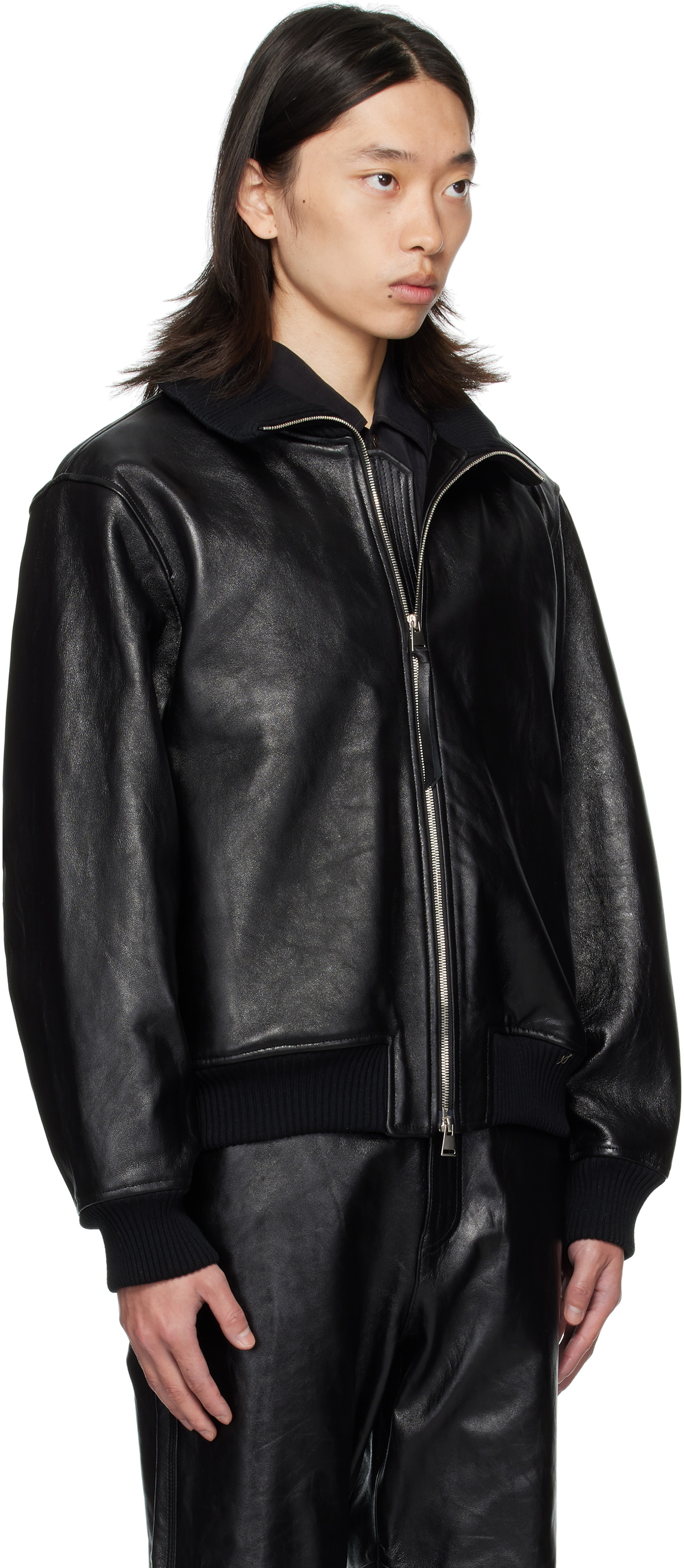 OUAT Black Astro Leather Bomber Jacket