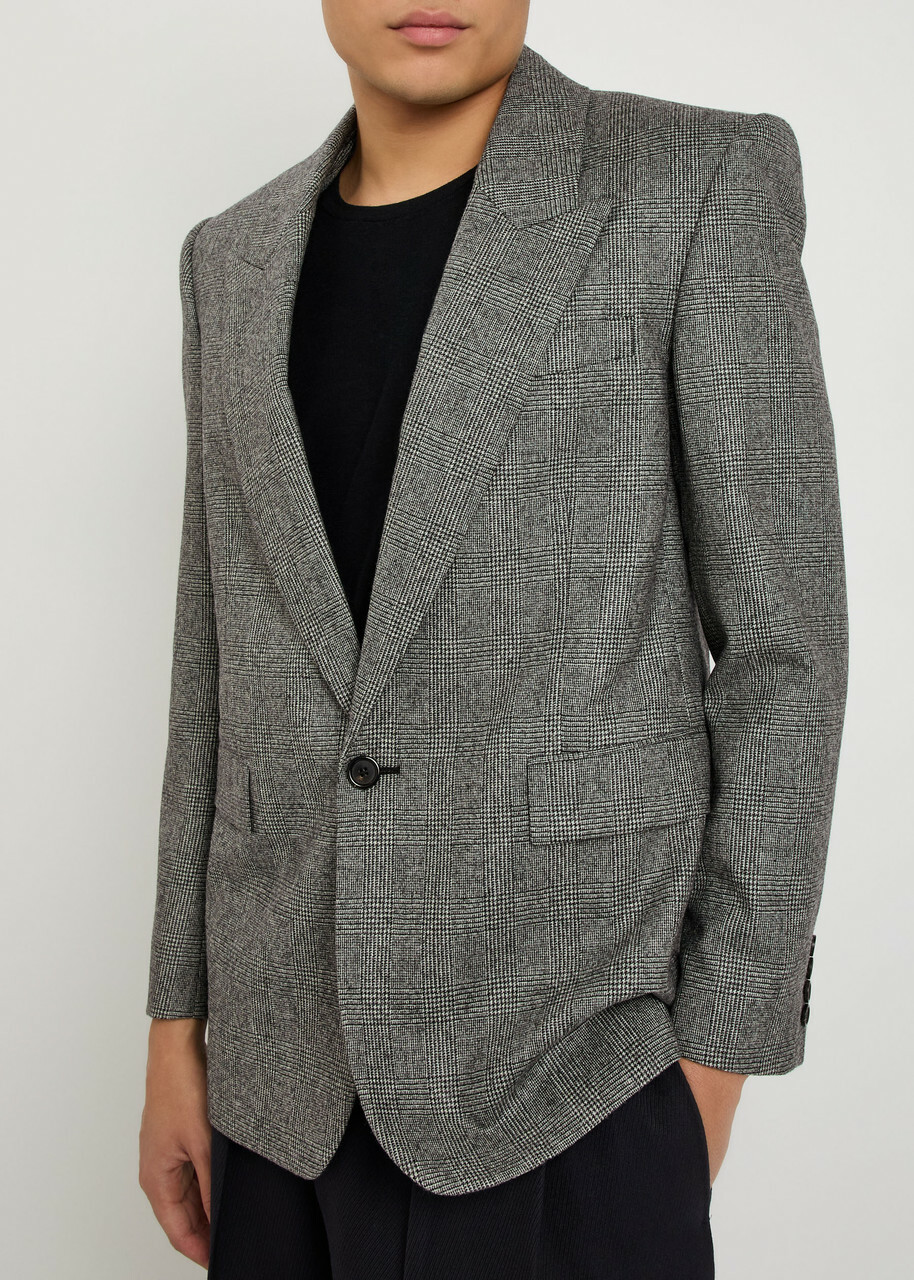 Saint Laurent Checked Wool Blazer Black