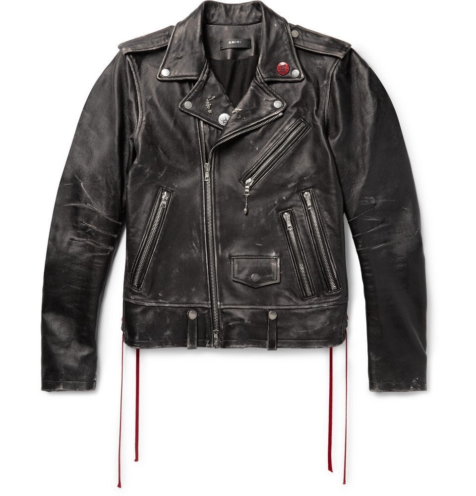 Amiri Distressed printed leather biker jacket - ShopStyle