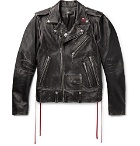 AMIRI - Distressed Embellished Leather Biker Jacket - Men - Black