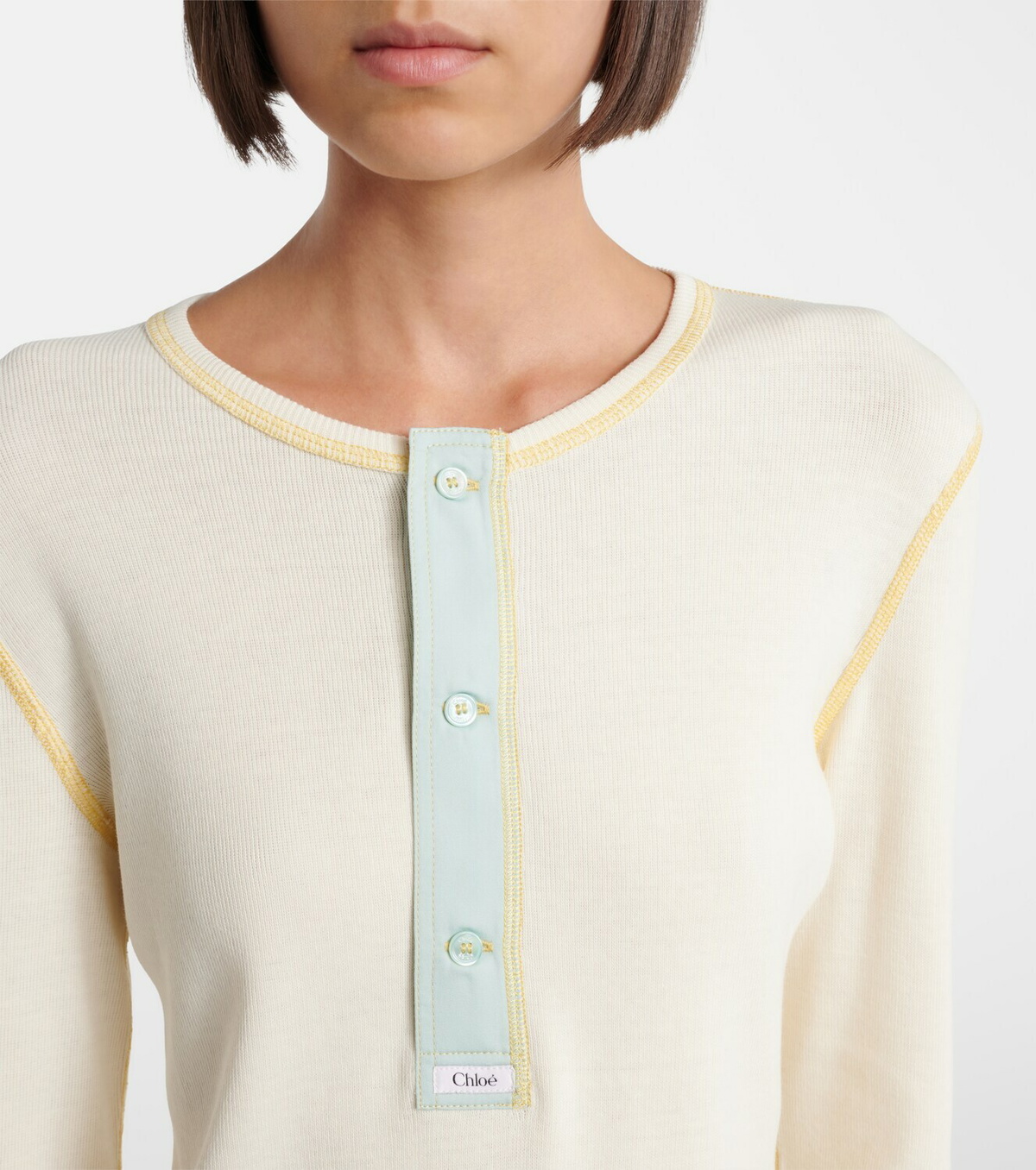 Chloé Ribbed-knit cotton jersey Henley shirt