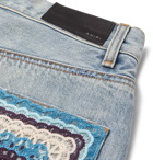 AMIRI - Crochet-Panelled Distressed Printed Denim Shorts - Blue