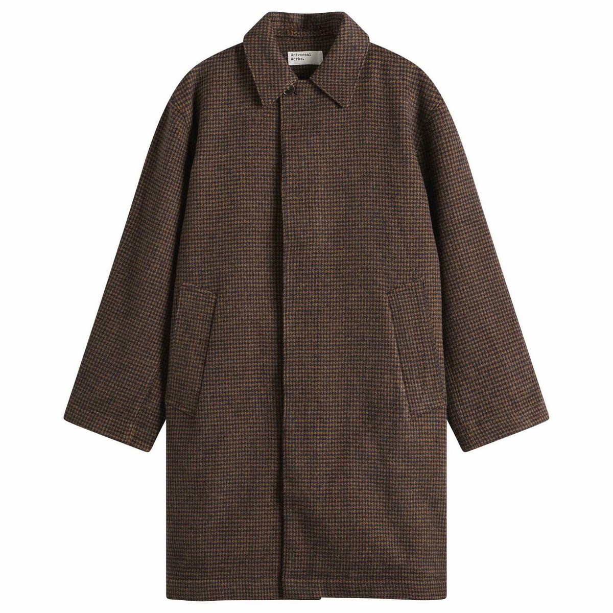 Universal Works Men's Wool Tweed Mix Stan Coat in Navy/Brown