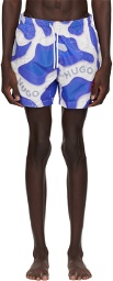 Hugo Blue & White Printed Swim Shorts