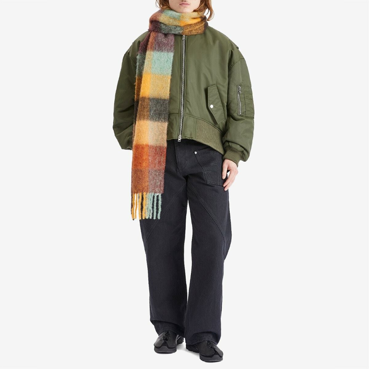 JW Anderson Men's Oversized Curved Hem Bomber Jacket in Olive