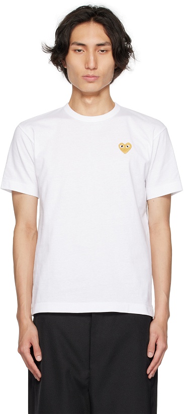 Photo: COMME des GARÇONS PLAY White & Gold Heart Patch T-Shirt