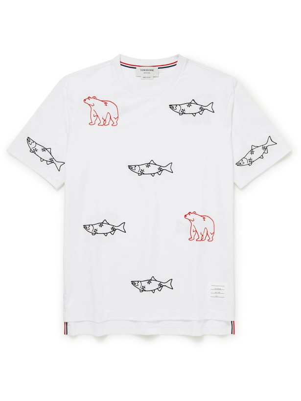 Photo: Thom Browne - Embroidered Cotton-Jersey T-Shirt - White