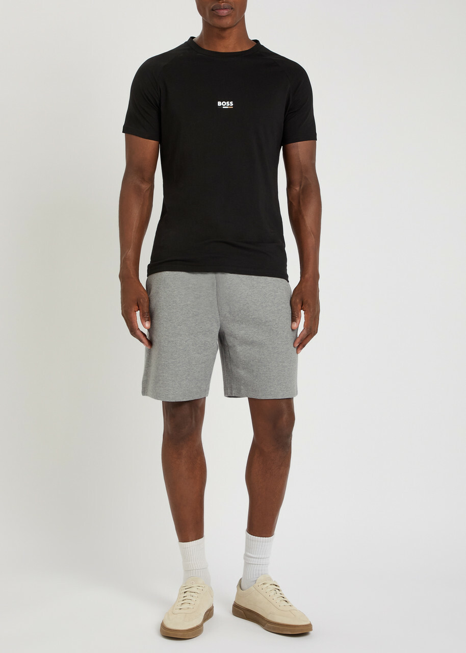 Boss Logo-embroidered Waffle Cotton-blend Shorts Grey