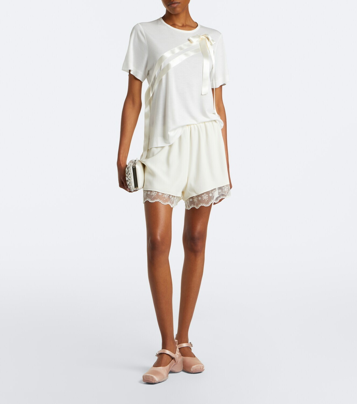 Simone Rocha Lace-trimmed satin shorts