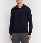 Brioni - Leather-Trimmed Cashmere Half-Zip Sweater - Navy