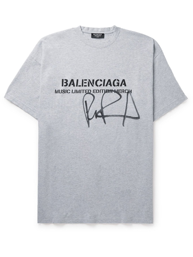 Photo: Balenciaga - RuPaul Oversized Distressed Printed Cotton-Jersey T-Shirt - Gray