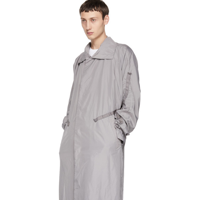 Issey Miyake Men Grey Taffeta Tape Long Coat Issey Miyake Men