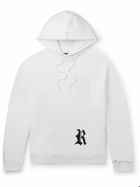 Raf Simons - Leather-Trimmed Distressed Logo-Print Cotton-Jersey Hoodie - White