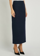 Roland Mouret Ceremony Metallized Bouclé Midi Skirt Navy