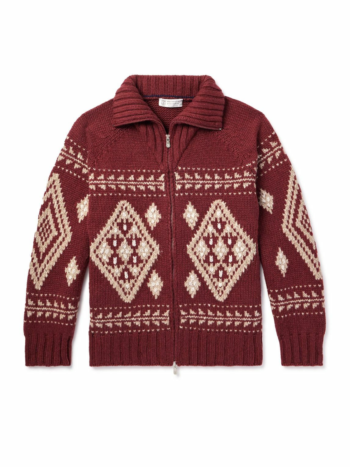 Brunello Cucinelli - Jacquard-Knit Cashmere Zip-Up Cardigan
