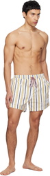 Thom Browne White & Yellow Repp Stripe Swim Shorts