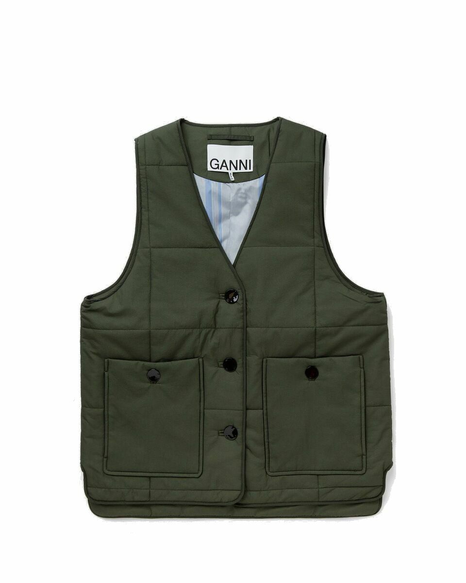 Photo: Ganni Quilt Boxy Vest Green - Womens - Vests