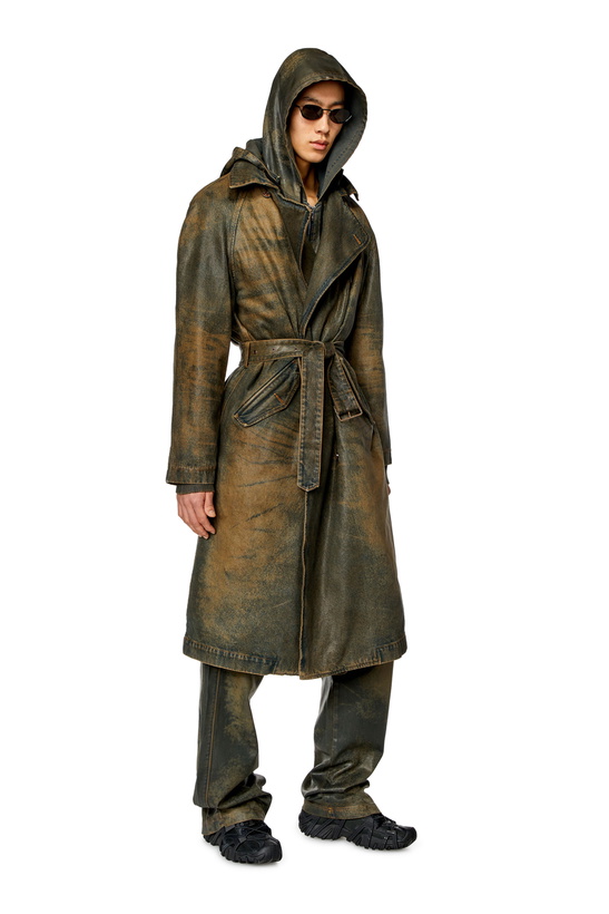 Photo: Diesel Trench coat in coated denim - Denim Jackets - Unisex - Brown